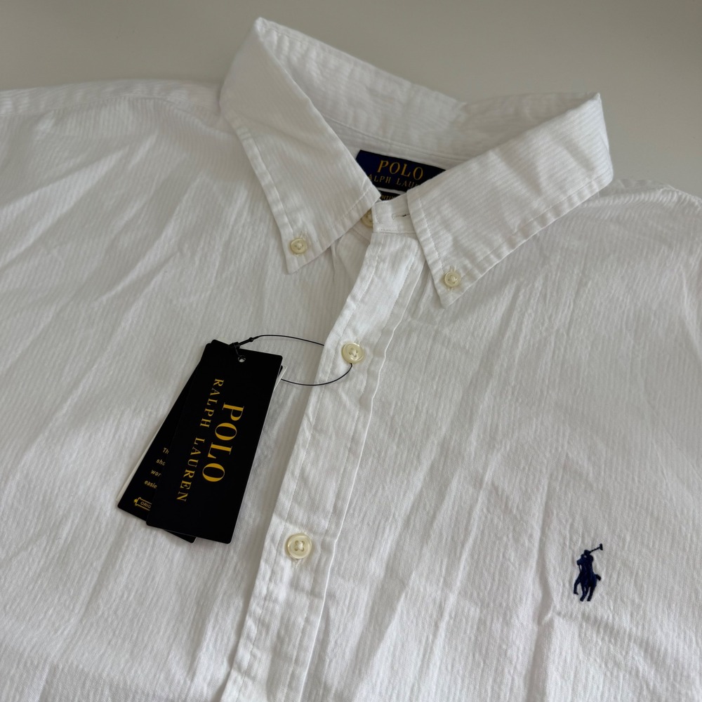 Polo Ralph Lauren RL Untucked Fit White Seersucker Short Sleeve Men XXL NWT